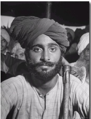 Sikh Listening to Speaker at Rally for a Protest March Regarding Irrigation in the District