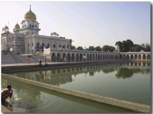 Sikh Pilgrim Bathing in the Pool of the Gurudwara Bangla Sahib Temple, Delhi, India