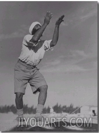 Sikh Soldiers Playing Volleyball at Indian Army Camp in the Desert Near the Great Pyramids