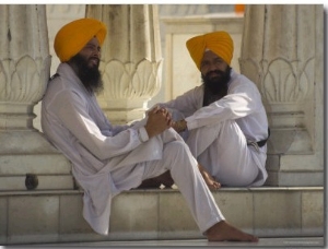 ITwo Sikhs Priests with Orange Turbans, Golden Temple, Punjab State