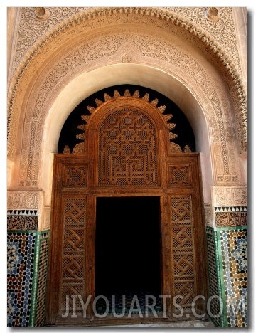 Intricate Wood and Stucco Work at Ali Ben Youssef Medersa, Marrakesh, Morocco