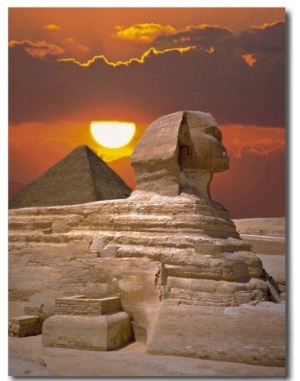 Sphinx and Pyramid at Sunset