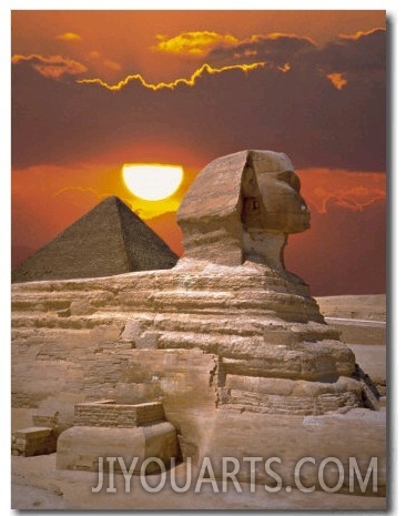 Sphinx and Pyramid at Sunset