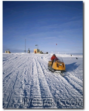 Snow Vehicle and Tracks, Siple II Station, the Main Base is 40Ft Below Surface, Antarctica