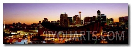 Buildings Illuminated at Night, Calgary, Alberta, Canada