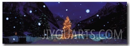 Tree with Lights and Chateau, Lake Louise, Alberta, Canada