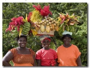 Grenadian Women Carrying Fruit on Their Heads near Annandale Falls, St. George, Grenada