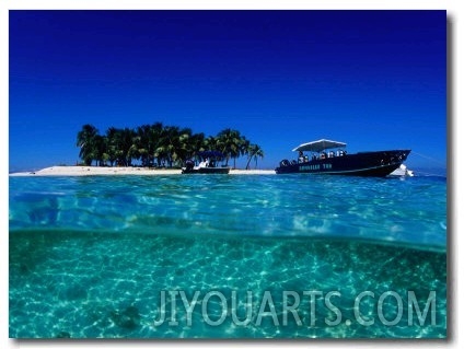 Dive Boats off Island, South Water Caye, Stann Creek, Belize