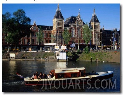 Boat in Front of Centraal Station, Amsterdam, Netherlands