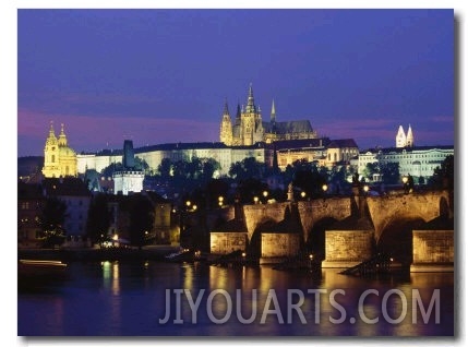 Night View of Charles Bridge and Prague Castle