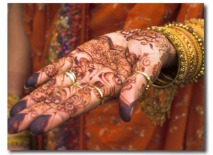 Wedding Guest Showing Henna Marking on Her Hand, Dubai, United Arab Emirates