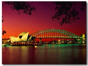 Opera House and Harbour Bridge at Sunset, from Macquaries Point, Sydney, New South Wales, Australia