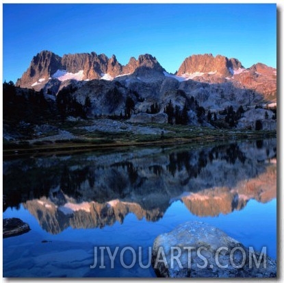 Sierra Nevada Mountains Reflected in Still Lake Waters, Ansel Adams Wilderness Area, USA