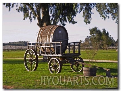 Horse Drawn Carriage Cart and Wooden Barrel, Bodega Juanico Familia Deicas Winery, Juanico