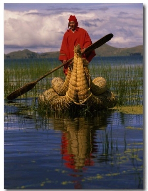 Traditiona Totora Reed Boat & Aymara, Lake Titicaca, Bolivia