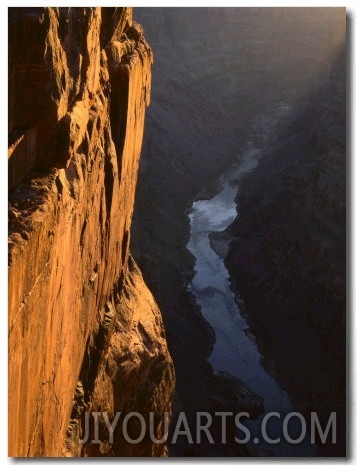 Sandstone Cliff and Colorado River at Sunrise, Toroweap, Grand Canyon National Park, Arizona, USA