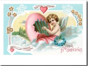 Easter Greetings, Cherub with Egg Harp