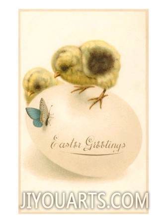 Easter Greetings, Chicks, Butterfly, Egg