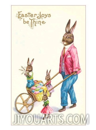 Easter Joys be Thine, Rabbit and Wheelbarrow