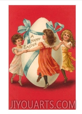 Happy Easter, Girls Dancing Around Egg