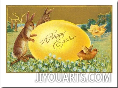 Happy Easter, Rabbits and Egg