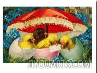 Joyful Easter, Chicks under Umbrella