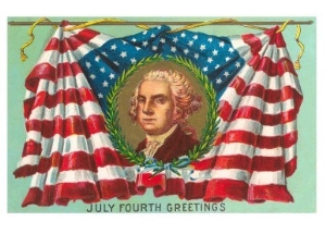 4th of July Greetings, George Washington on Flag