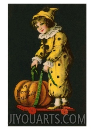 Halloween, Little Clown and Pumpkin