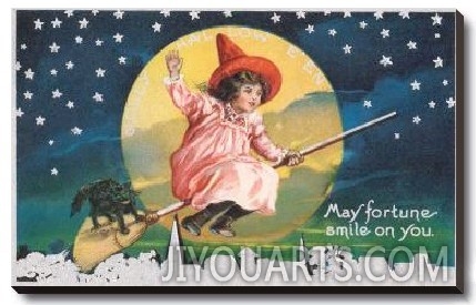 May Fortune Smile on You, Halloween, Girl on Broomstick