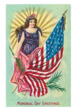 Memorial Day Greetings, Columbia and Flag