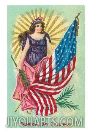 Memorial Day Greetings, Columbia and Flag