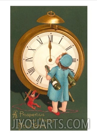 Happy New Year, Child with Clock