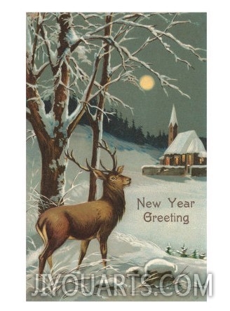 Happy New Year, Elk in Moonlight