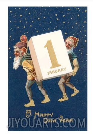 Happy New Year, Elves with Calendar