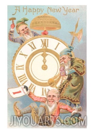 Happy New Year, Elves with Clock