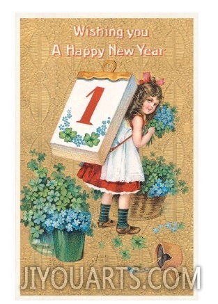 Victorian Girl with One on Back, Happy New Year