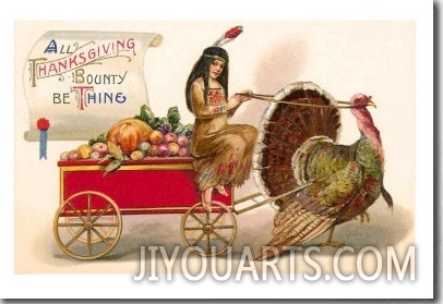 Greetings, Indian Maiden with Turkey Cart