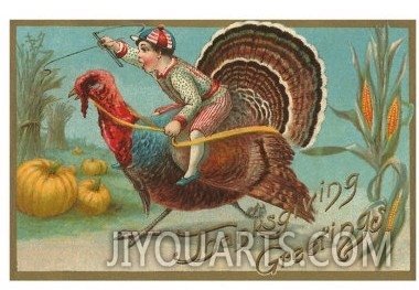 Greetings, Jockey Boy Riding Turkey