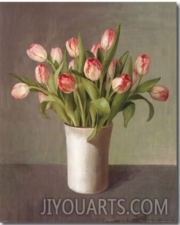 Tulips in White Vase