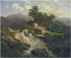 Forest Landscape with Waterfall