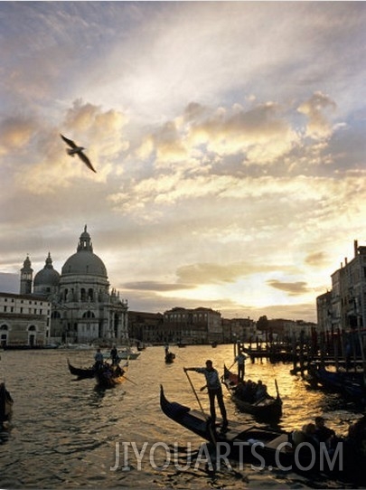 Grand Canal, Santa Maria della Salute Church, Gondolas, Venice, Italy
