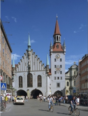 Street Scene with the Old Town Hall on the Marienplatz in the City of Munich, Bavaria, Germany