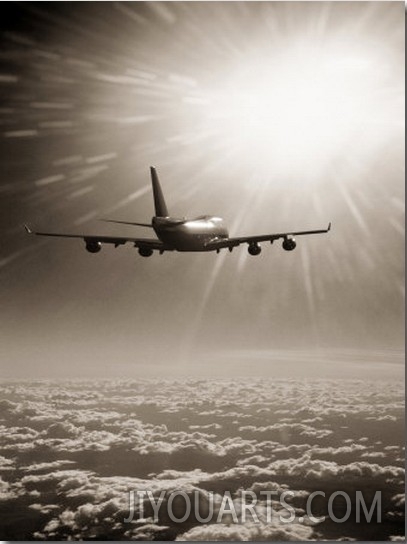 Airplane Flying Through Clouds