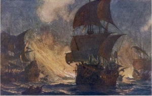 The Vessels of the Spanish Armada are Dispersed by Fire  Ships in Calais Roads