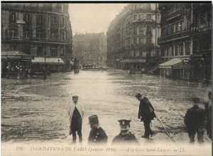 Floods in Paris Outside the Gare Saint Lazare  the Streets Awash with Water