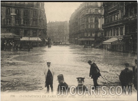 Floods in Paris Outside the Gare Saint Lazare  the Streets Awash with Water