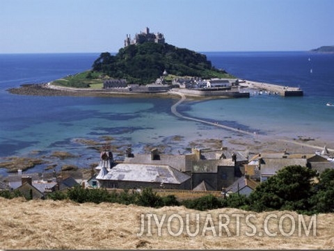 Submerged Causeway at High Tide, Seen Over Rooftops of Marazion, St. Michael