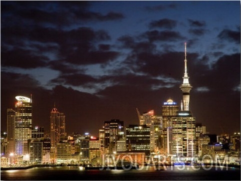 Auckland Cbd, Skytower and Waitemata Harbor, North Island, New Zealand