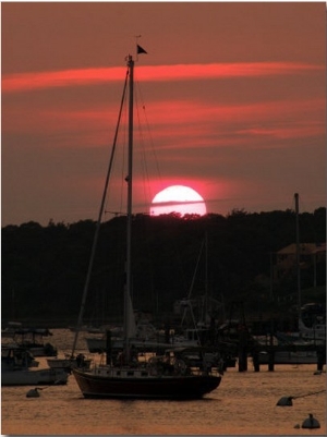 Boats at Sunset in a Harbor in Chatham, Cape Cod, Massachusetts