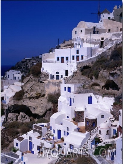 White Cliff Side Houses, Oia, Santorini Island, Southern Aegean, Greece